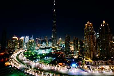 晚上风景摄影的哈利法塔,迪拜
